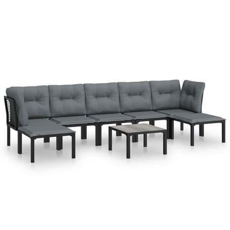 8-delige Loungeset poly rattan zwart en grijs