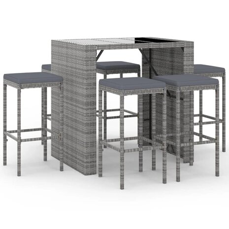 7-delige Tuinbarset met kussens poly rattan grijs