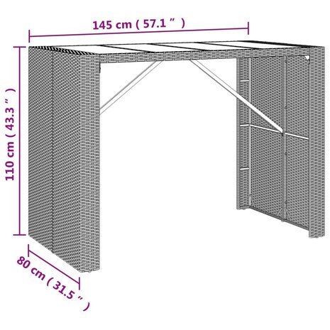 7-delige Tuinbarset met kussens poly rattan grijs