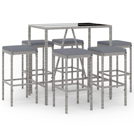 7-delige Tuinbarset met kussens poly rattan grijs
