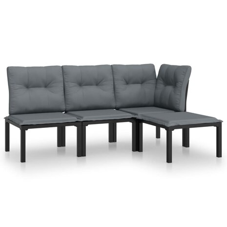 4-delige Loungeset poly rattan zwart en grijs