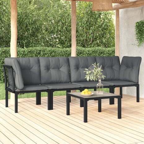 5-delige Loungeset poly rattan zwart en grijs