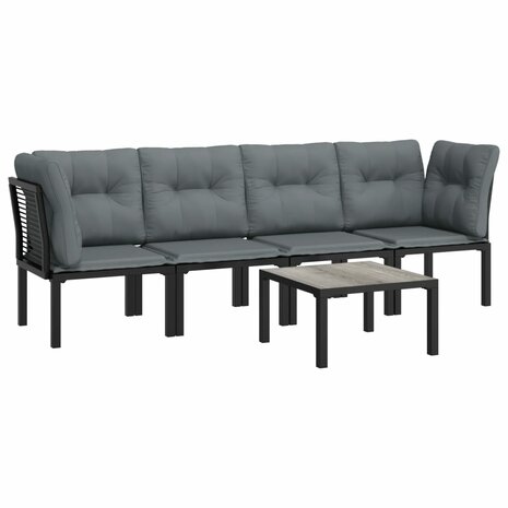 5-delige Loungeset poly rattan zwart en grijs