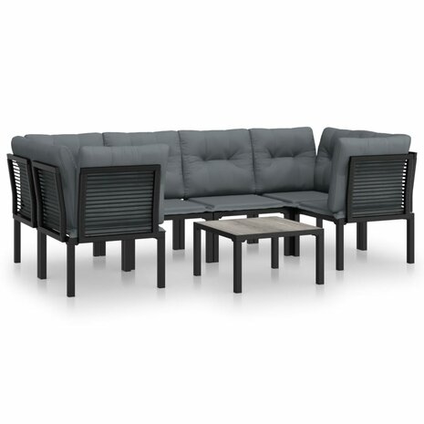7-delige Loungeset poly rattan zwart en grijs