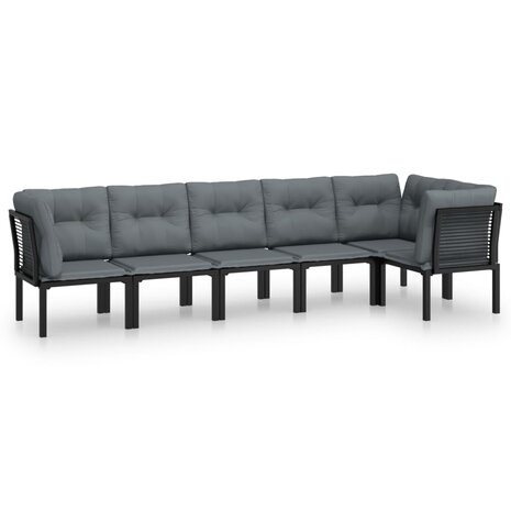 6-delige Loungeset poly rattan zwart en grijs