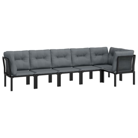 6-delige Loungeset poly rattan zwart en grijs