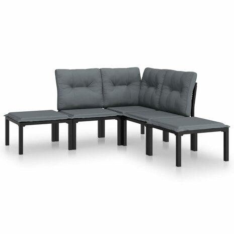 5-delige Loungeset poly rattan zwart en grijs