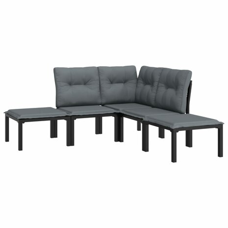5-delige Loungeset poly rattan zwart en grijs