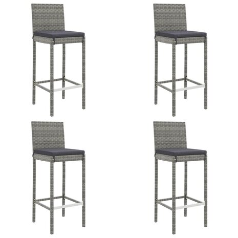 5-delige Tuinbarset met kussens poly rattan grijs