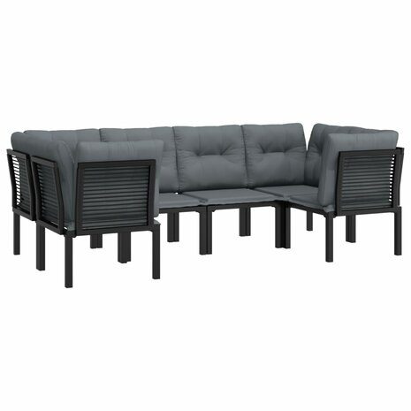 6-delige Loungeset poly rattan zwart en grijs
