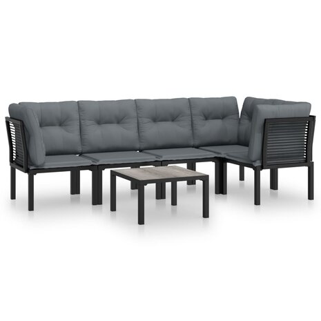 6-delige Loungeset poly rattan zwart en grijs