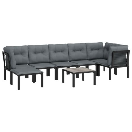 8-delige Loungeset poly rattan zwart en grijs