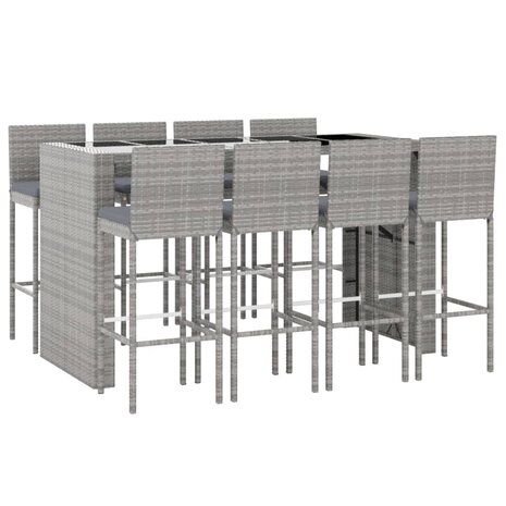 9-delige Tuinbarset met kussens poly rattan grijs