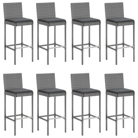 9-delige Tuinbarset met kussens poly rattan grijs
