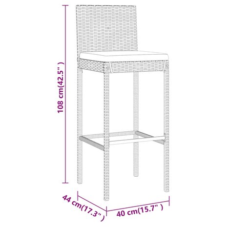 9-delige Tuinbarset met kussens poly rattan grijs