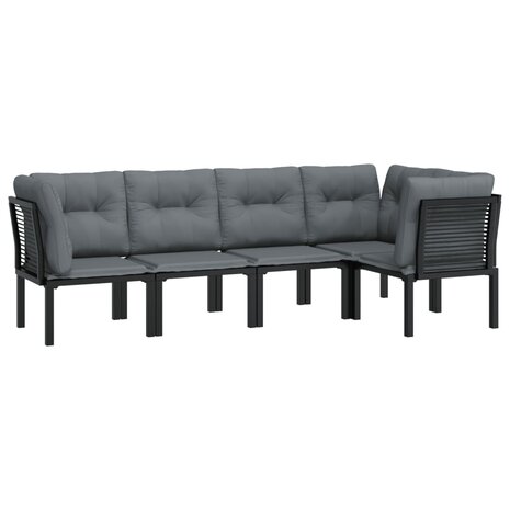 5-delige Loungeset poly rattan zwart en grijs