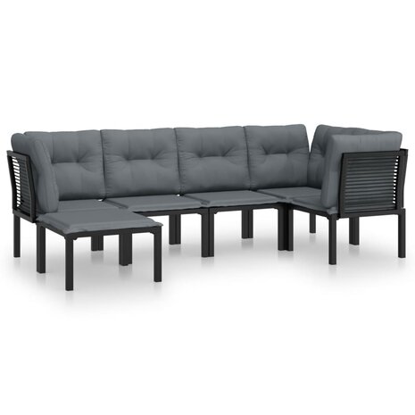 6-delige Loungeset poly rattan zwart en grijs