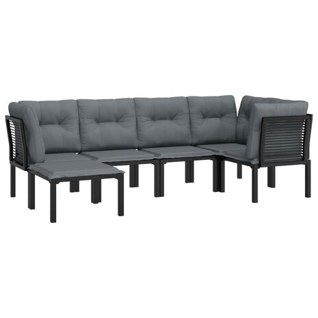 6-delige Loungeset poly rattan zwart en grijs