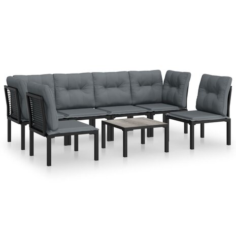 7-delige Loungeset poly rattan zwart en grijs
