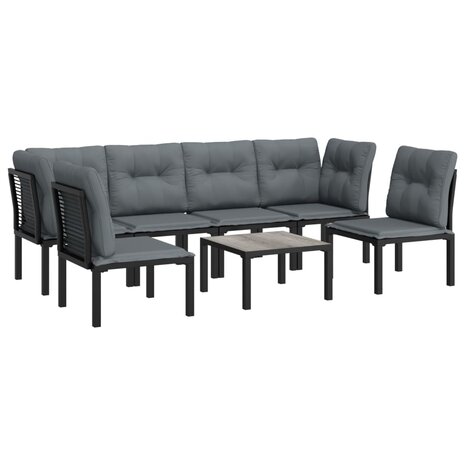 7-delige Loungeset poly rattan zwart en grijs