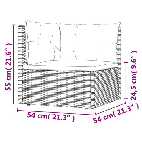 7-delige Loungeset met kussens poly rattan zwart