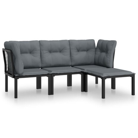 4-delige Loungeset poly rattan zwart en grijs