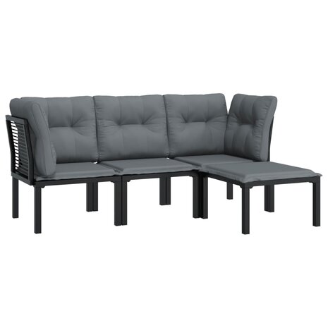 4-delige Loungeset poly rattan zwart en grijs