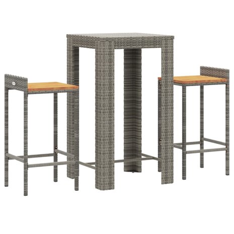 3-delige Tuinbarset poly rattan en massief acaciahout grijs