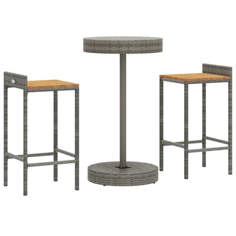 3-delige Tuinbarset poly rattan en massief acaciahout grijs