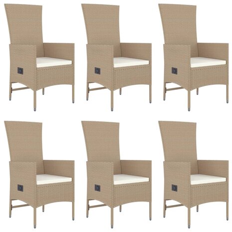 7-delige Tuinset met kussens poly rattan beige