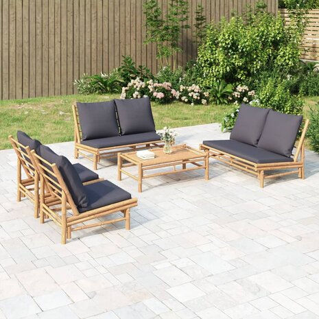 5-delige Loungeset met kussens bamboe donkergrijs