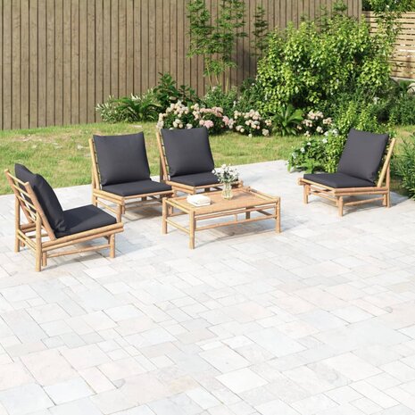 5-delige Loungeset met kussens bamboe donkergrijs