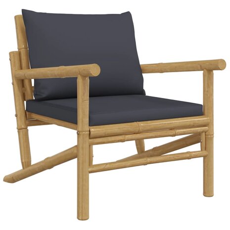 3-delige Loungeset met kussens bamboe donkergrijs