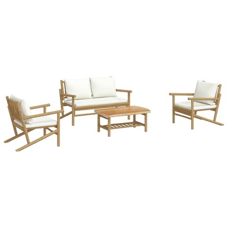 4-delige Loungeset met kussens bamboe crèmewit