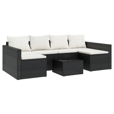 2-delige Loungeset met kussens poly rattan zwart