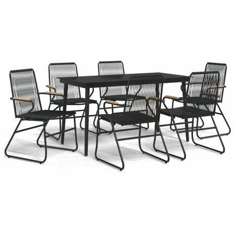 7-delige Tuinset PVC-rattan zwart