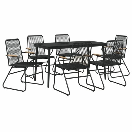 7-delige Tuinset PVC-rattan zwart