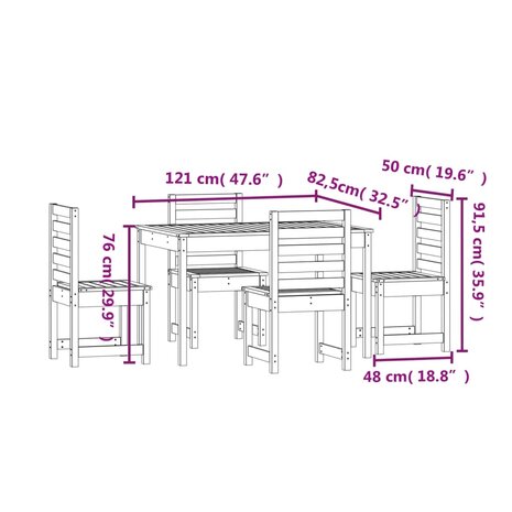 5-delige Tuinset massief grenenhout