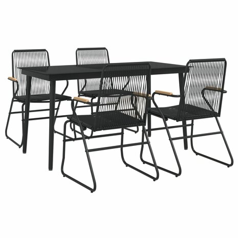 5-delige Tuinset PVC-rattan zwart