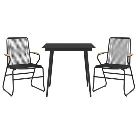 3-delige Tuinset PVC-rattan zwart