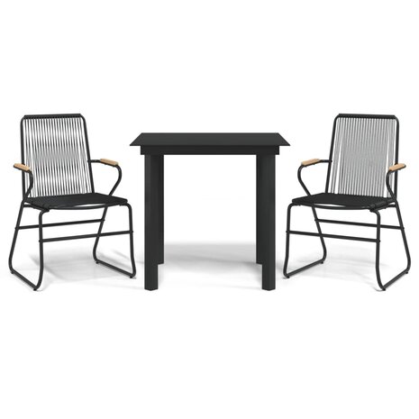 3-delige Tuinset PVC-rattan zwart