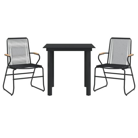 3-delige Tuinset PVC-rattan zwart