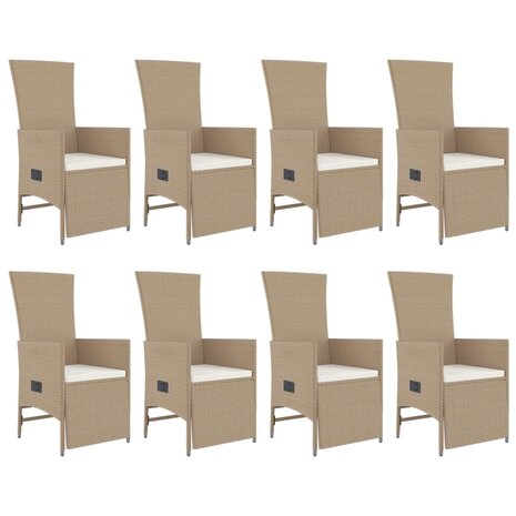9-delige Tuinset met kussens poly rattan beige