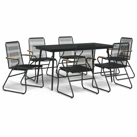 7-delige Tuinset PVC-rattan zwart