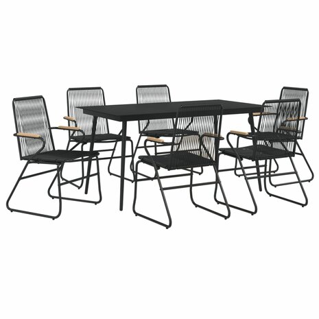 7-delige Tuinset PVC-rattan zwart