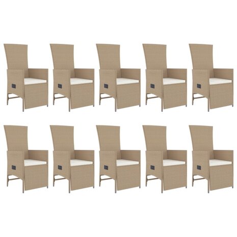 11-delige Tuinset met kussens poly rattan beige