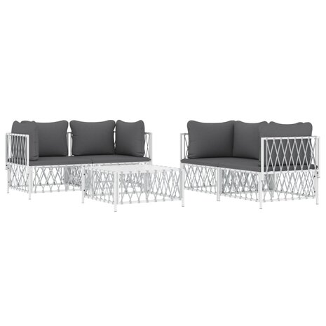 5-delige Loungeset met kussens staal wit