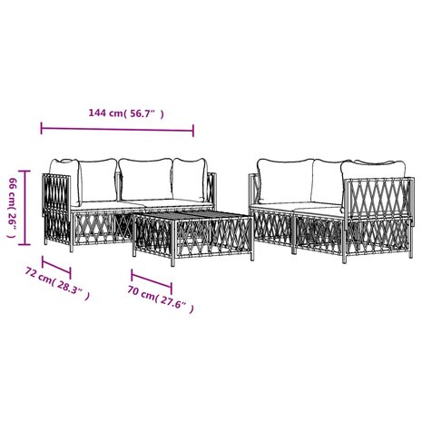 5-delige Loungeset met kussens staal wit