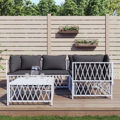 5-delige Loungeset met kussens staal wit