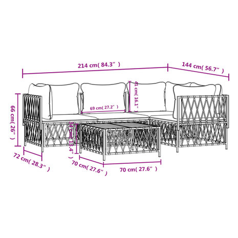 5-delige Loungeset met kussens staal wit
